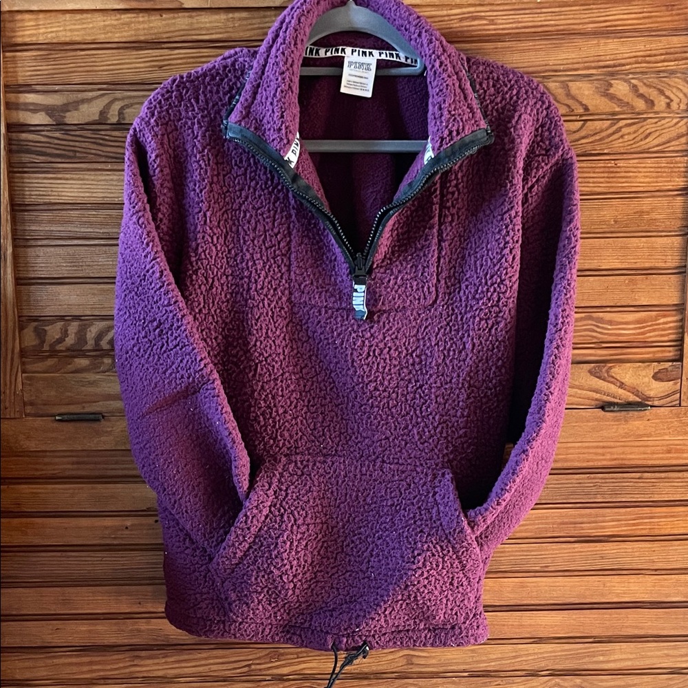 PINK Victoria Secret Eggplant Quarter-Zip Sherpa Pullover
